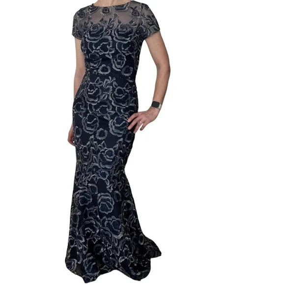DAVID MEISTER FLORAL JACQUARD FULL LENGTH GOWN Women Size 2 - Picture 6 of 16